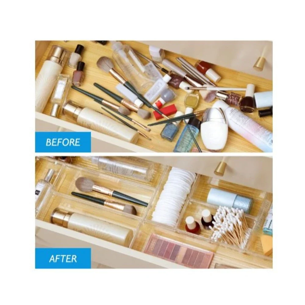 14 Pack Plastic Drawer Organizer Trays 4 Sizes Makeup Desk Kitchen Bathroom Clea